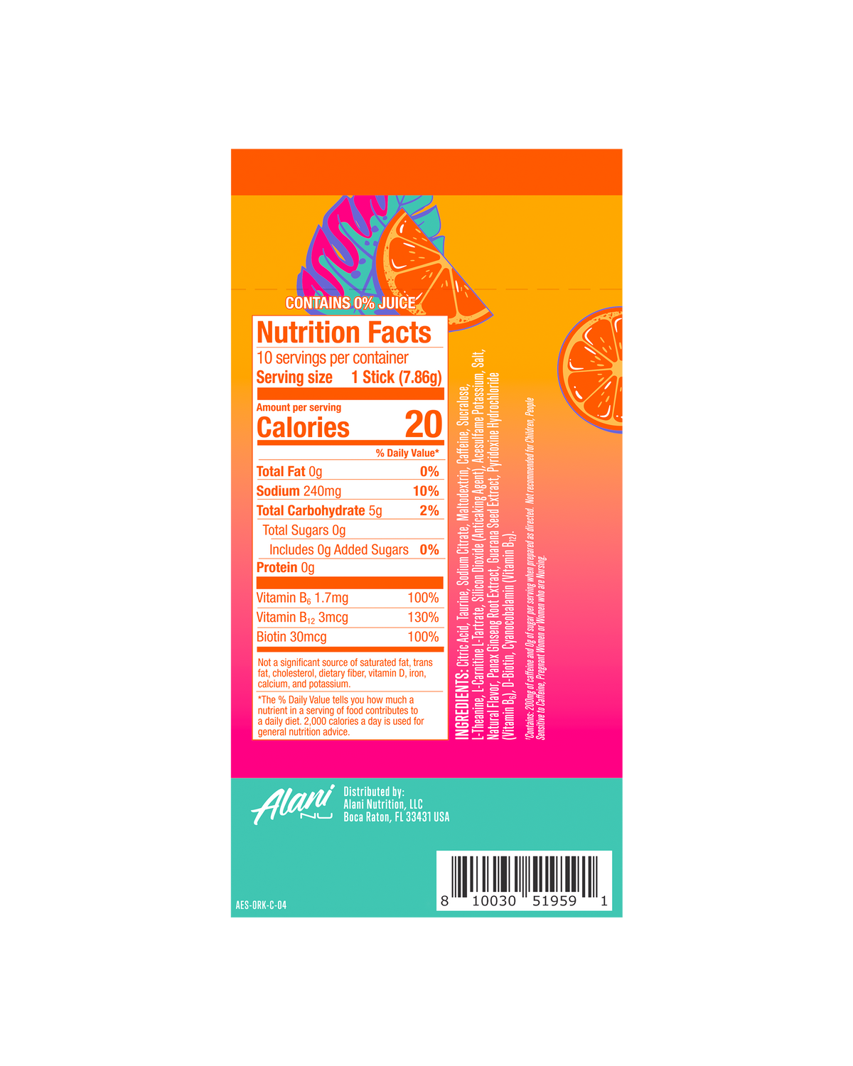 Orange Kiss Energy Powder Sticks, 10-Pack