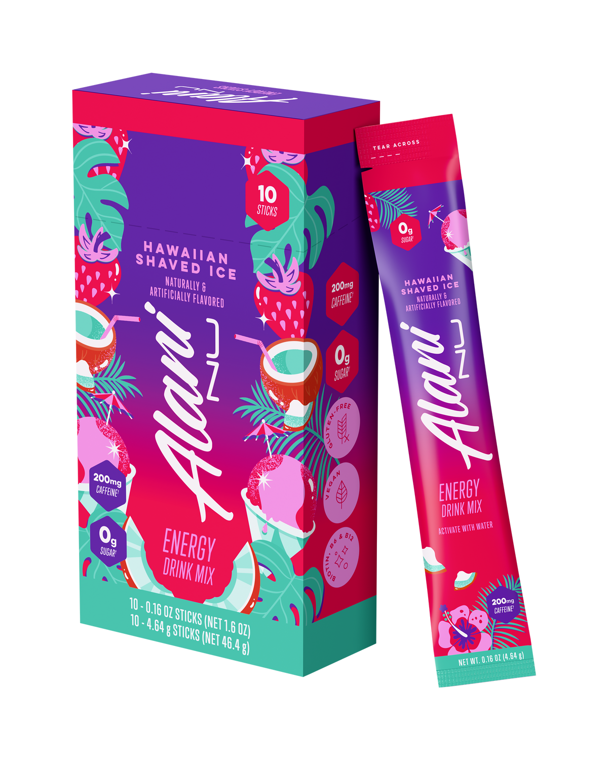 Hawaiian Shaved Ice Energy Mix Sticks - 10-Pack
