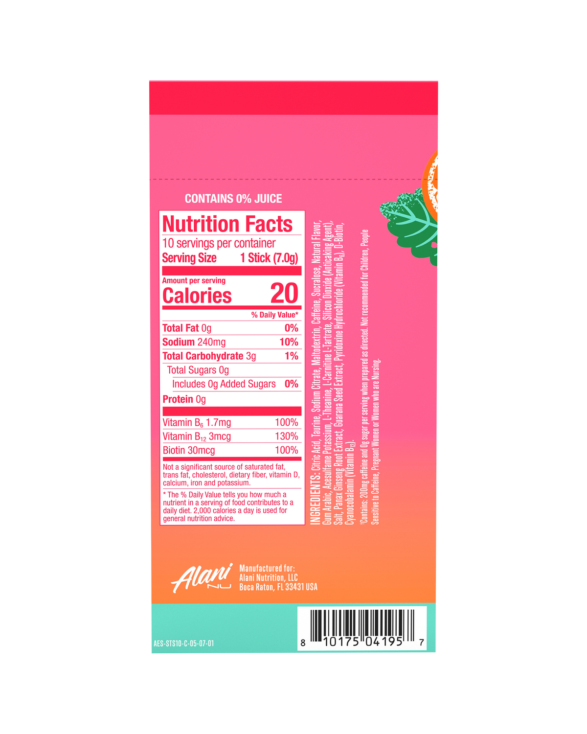 Strawberry Sunrise Energy Drink Sticks, 10-Pack