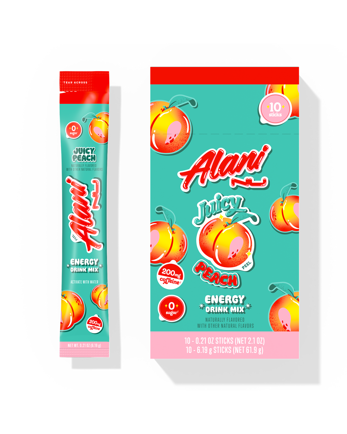 Juicy Peach Energy Powder Sticks, 10-Pack